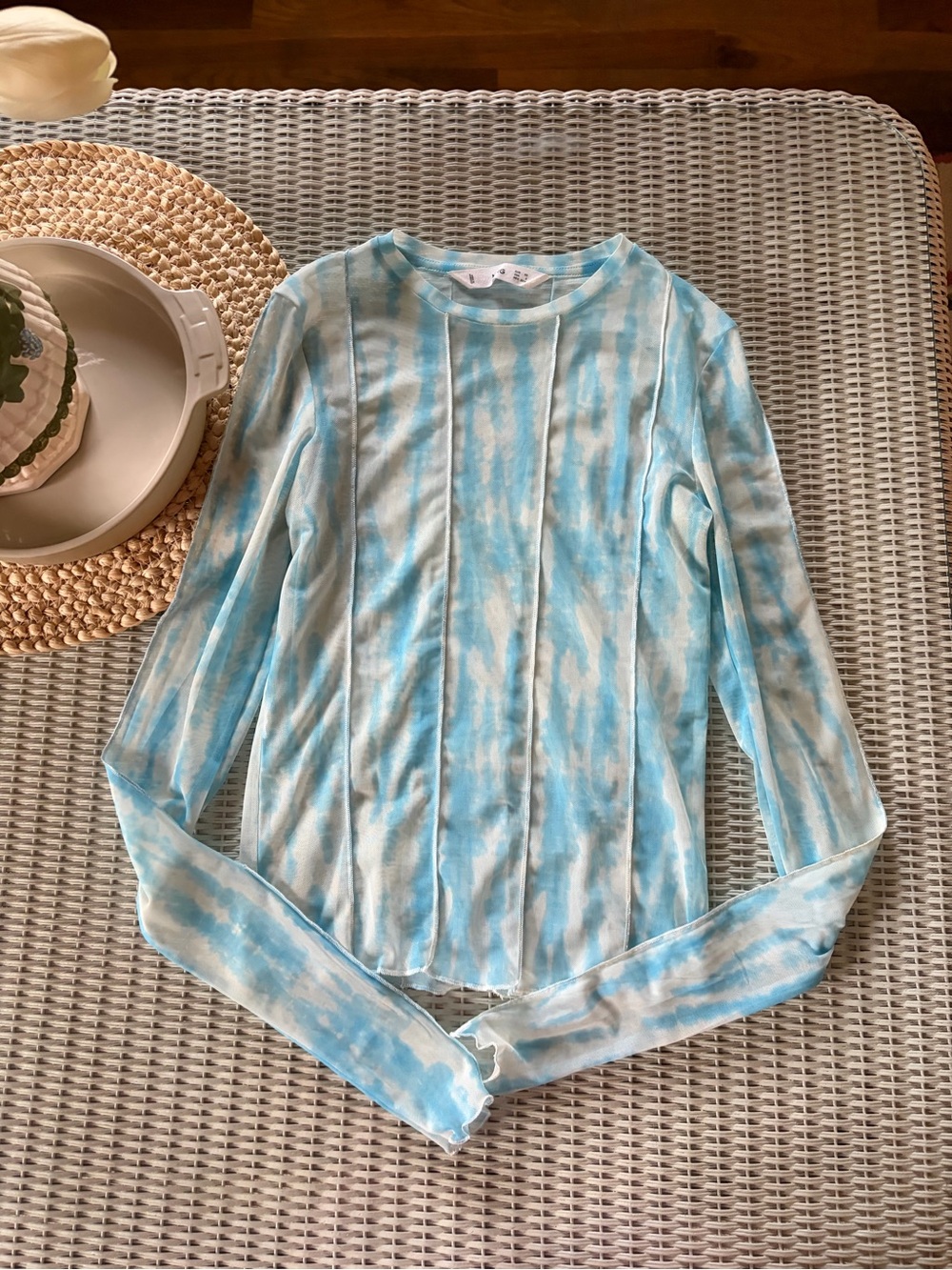 Mango Kids Light Blue & White Tie-Dye Long Sleeve Tee